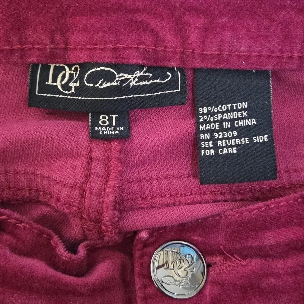 DG2 by Diane Gilman | Burgundy Tall Length Straight Leg Velour Pants Size 8T
